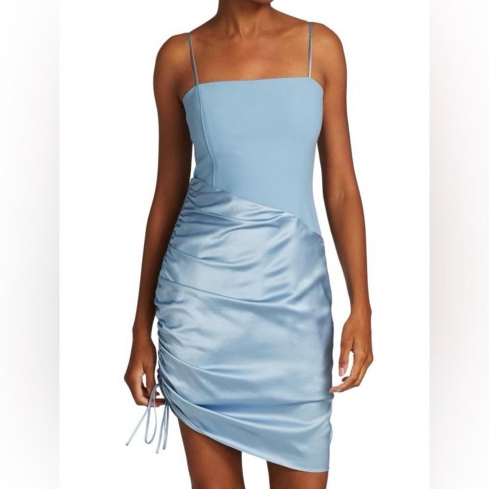 Cinq a Sept Blue Ruched Mini Dress Spaghetti Strap